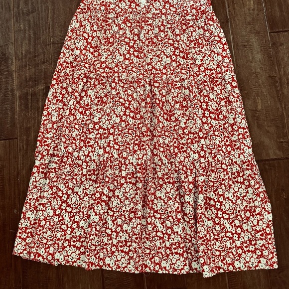 Zara Ditsy Floral V Neck Flowy Short Sleeve Tiered Midi Knee Length Dress,Size M - Picture 9 of 12